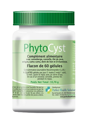 Flacon PhytoCyst laboratoire Perfect Health Solutions contre les infections urinaires